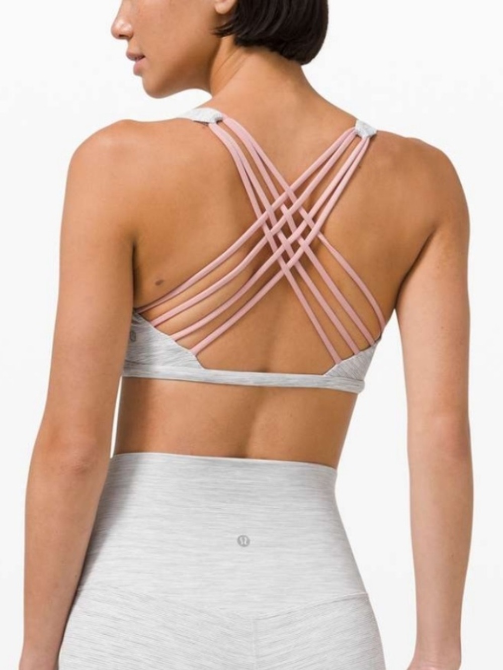 Lululemon Free To Be Bra Heathered Gray Stripe Pink Bliss Strappy Back Size 6 - Picture 2 of 5